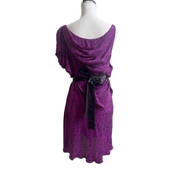GRYPHON NWT Belle Mini Dress L Asymmetric Purple Star 100% Silk Drape Fairy - Picture 3 of 8